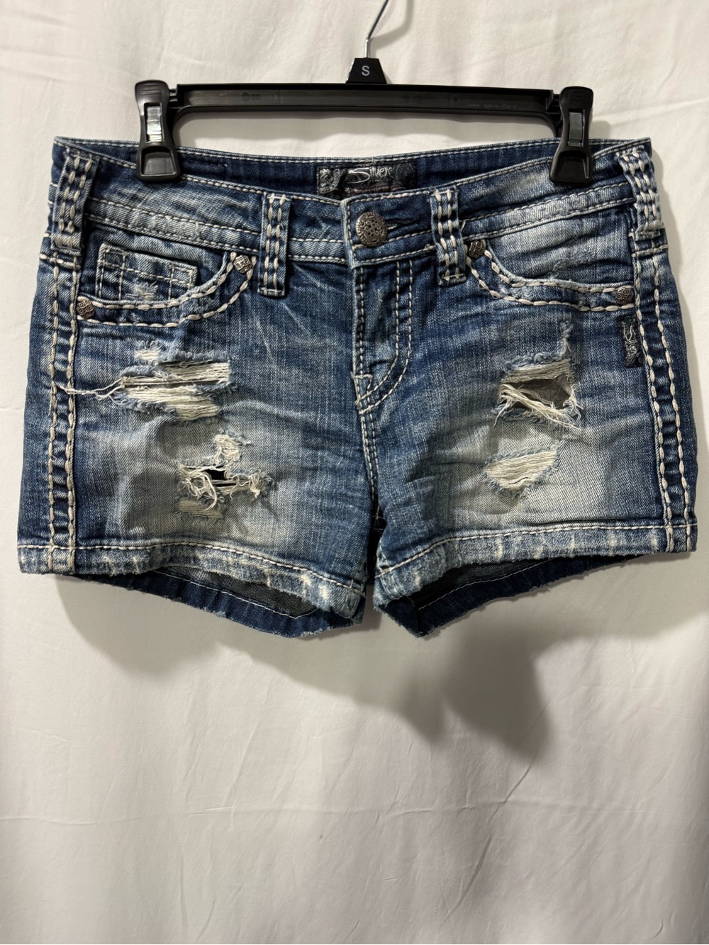 Silver Jeans Distressed Blue Denim Shorts